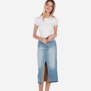 Express High Waisted Front Slit Denim Midi Skirt, size 14, NWT